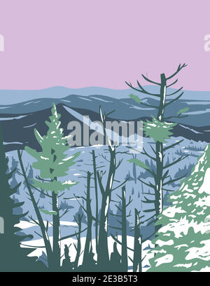 Poster WPA del Great Smoky Mountains National Park, un parco nazionale americano in Tennessee e Carolina del Nord negli Stati Uniti in opere pro Illustrazione Vettoriale