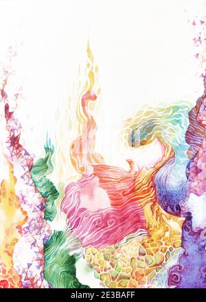 Composizione delle onde floreali acquerello. Primavera fiore fiori alba nuvole giardino natura. Piante a spazzola disegnate a mano d'epoca isolate su bianco Foto Stock