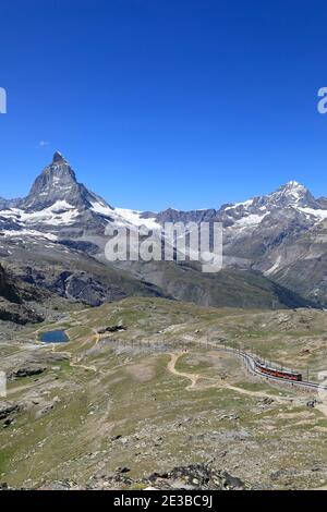 Treno a cremagliera Gornergrat e Monte Cervino, Zermatt, Svizzera 2020 Foto Stock