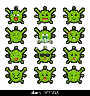 Simpatico personaggio strega lotta contro virus cartoon vettore icona illustrazione. Design isolato su bianco. Stile cartoon piatto. Foto Stock