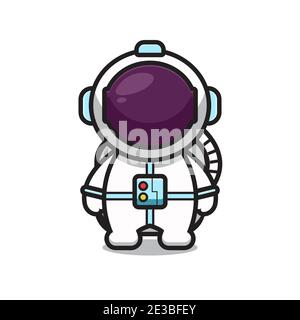 Simpatico astronauta mascotte personaggio cartoon vettore icona illustrazione. Design isolato su bianco. Stile cartoon piatto. Foto Stock