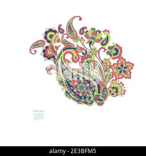 Schema isolato vettoriale Paisley. Illustrazione floreale vintage in stile batik Illustrazione Vettoriale