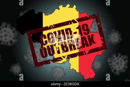Rappresentazione in 3D dell'epidemia di virus Covid-19 in Belgio. rendering 3d Foto Stock