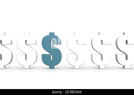 Rappresentazione 3D di un simbolo blu del dollaro nel linea su sfondo bianco Foto Stock