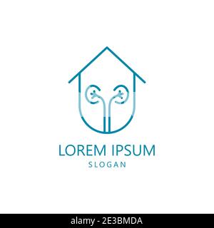 Home modello vettoriale per logo Kidney House Care adatto per i reni clinica o comunità renale Illustrazione Vettoriale