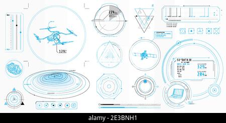 Una serie di elementi sottili sull'argomento di Drone Control. Illustrazione Vettoriale