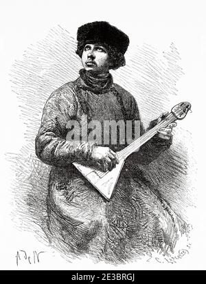 Musicista russo del villaggio, Russia. Vecchia illustrazione dell'incisione, viaggio alla Russia libera 1869 da William Hepworth Dixon Foto Stock