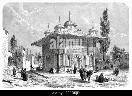 Fontana del Sultano Ahmed III al Seraglio Topkapi Sarayi Sultan Palace. Istanbul. Turchia. Antica illustrazione incisa del 19 ° secolo, le Tour du Monde 1863 Foto Stock