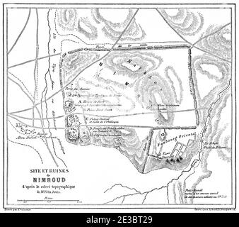 Nimrud (Kalkhu, Calaj, Kalakh) fu una delle capitali dell'Assiria, situata lungo il fiume Tigri. Antica illustrazione incisa del 19 ° secolo, le Tour du Monde 1863 Foto Stock