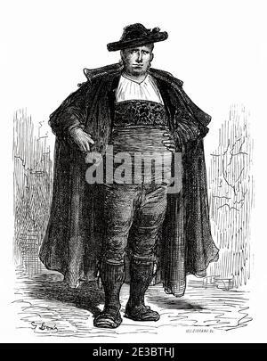 un carattere tipico di charro, vestito con abiti tradizionali originari della provincia di Salamanca. Castiglia e Leon, Spagna, Europa. Illustrazione incisa del 19 ° secolo, El Mundo en la mano 1878 Foto Stock