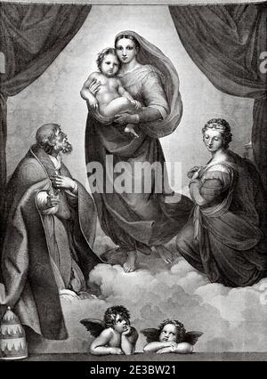 La Madonna di San Sisto, c1512. La Madonna Sistina di Raffaello. Illustrazione incisa del 19 ° secolo, El Mundo Ilustrado 1880 Foto Stock