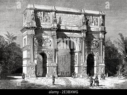 Arco di Costantino. Speculum Romanae Magnificentiae, Italia, Roma antica. Illustrazione incisa del 19 ° secolo, El Mundo Ilustrado 1880 Foto Stock