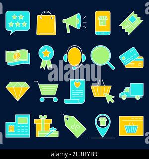 Icona di shopping su Internet con stile di linea colorato. Collezione online di simboli di acquisto. Illustrazione vettoriale. Illustrazione Vettoriale
