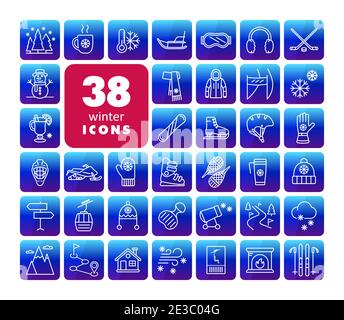 Set di icone vettoriali invernali. Simbolo grafico per siti web di viaggi e turismo e applicazioni design, logo, app, UI Illustrazione Vettoriale