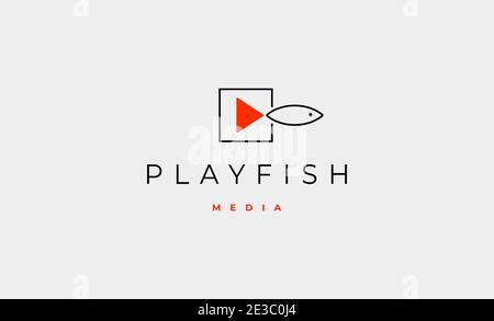 Riproduci Fish Media Logo Design Vector Illustration Illustrazione Vettoriale