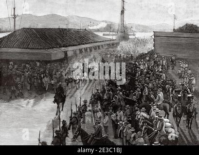Arsenio Martínez Campos Antón, approdo a Santiago de Cuba, Isola di Cuba (Segovia 1831 - Zarautz 1900) militare e politico spagnolo, Governatore Generale di Cuba. Da la Ilustracion Española y americana 1895 Foto Stock