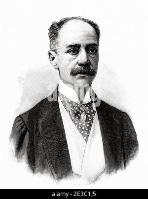 Isidoro Fernández Flórez (Madrid, 1840 – Madrid, 1902) è stato uno scrittore, giornalista, critico d'arte e umorista spagnolo. Da la Ilustracion Española y americana 1895 Foto Stock