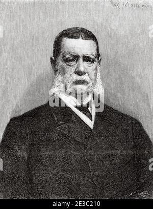 Ritratto di John Jacob Astor (1822 – 1890) finanziere, filantropo e soldato americano durante la guerra civile americana, membro della famiglia Astor, fondò American Fur Company, Stati Uniti d'America. Antico XIX secolo inciso illustrazione da la Ilustracion Española y americana 1890 Foto Stock