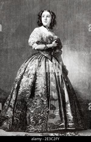 Ritratto di Teodora Hervella Cano. Teodora Lamadrid (Saragozza 1820 - Madrid 1896) attrice di spicco del teatro romantico spagnolo del XIX secolo, è stata sposata con il direttore Basilio Basili. Spagna, Europa. Antico XIX secolo inciso illustrazione da la Ilustracion Española y americana 1894 Foto Stock