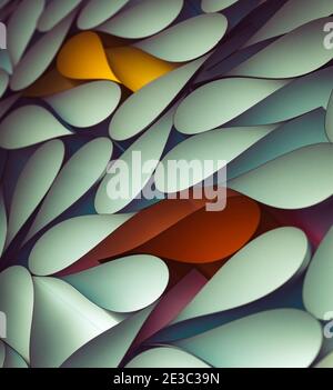 Immagine macro di sfondo di coloratissimo motivo origami fatto di fogli curvi di carta retroilluminata in studio. Foto Stock
