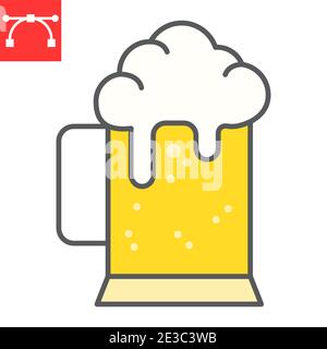 Icona della linea di colore della birra, pub e alcool, icona della tazza del vettore della birra, grafica vettoriale, segno del contorno riempito di tratto modificabile, eps 10. Illustrazione Vettoriale