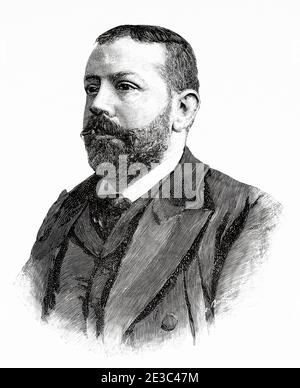 Ritratto di Manuel Gomez Sigura, politico spagnolo, Avvocato, Direttore Generale Agricoltura, industria e Commercio, Spagna. Antico XIX secolo inciso illustrazione da la Ilustracion Española y americana 1894 Foto Stock