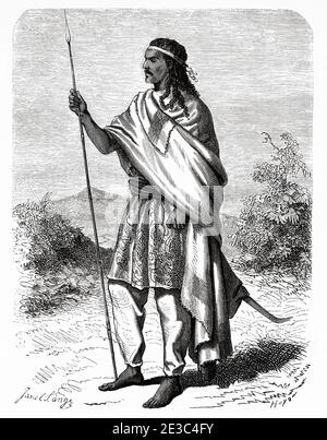 Ritratto di Teodoro II (1818-1868), imperatore d'Abissinia, Etiopia. Antico XIX secolo inciso da Journey in Abyssinia le Tour du Monde 1864 Foto Stock