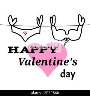 Illustrazione s con un cuore rosa e l'iscrizione Happy San Valentino e lino su una stringa. Decorazione di San Valentino. Concetto di San Valentino. Foto Stock