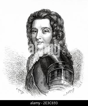 Louis-Auguste de Bourbon, duc du Maine (1670-1736), duca di Maine, duca di Aumale, principe sovrano di Dombes e conte di EU, fu il primo dei figli illegittimi nati dal rapporto tra il re francese Luigi XIV e la sua amante ufficiale Madame de Montespan. Francia. Antica illustrazione dell'incisione del XIX secolo. Les Français Illubres di Gustave Demoulin 1897 Foto Stock