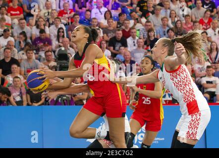 Il giocatore di basket Satou Sabally (Germania) ai Giochi europei 2019 a Minsk (Bielorussia). Foto Stock