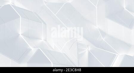 forme geometriche bianche astratte con una superficie tecnologica futuristica moderna e brillante illustrazione del rendering 3d Foto Stock