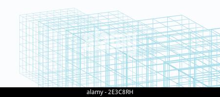 cubi di mesh a reticolo blu - forma quadrata, connessione, struttura a reticolo, illustrazione del rendering 3d di rete Foto Stock
