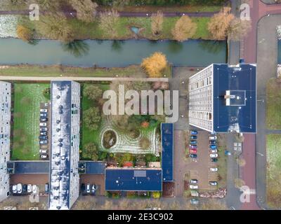 Vista dall'alto nella zona di Osdorp ad Amsterdam, Paesi Bassi Foto Stock