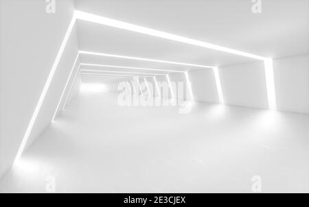 Tunnel bianco con luce alla fine, rendering 3d. Disegno digitale per computer. Foto Stock