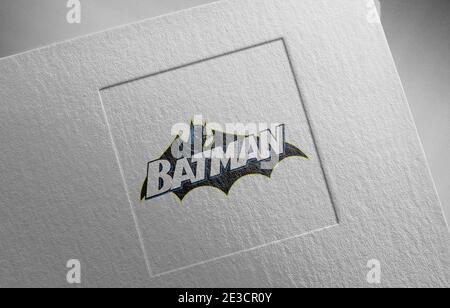 illustrazione della trama della carta con il logo batman Foto Stock