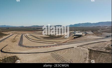 Andalusia Spagna Dicembre 2020 Vista aerea del circuito De Circuito di Almeria nel deserto di Tabernas Foto Stock