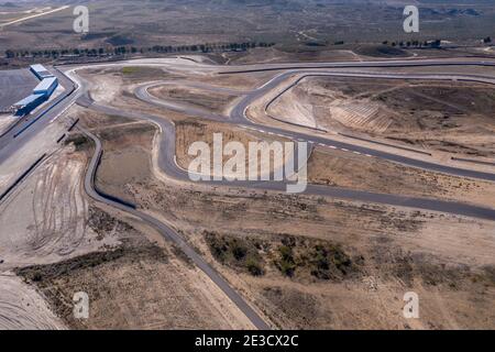 Andalusia Spagna Dicembre 2020 Vista aerea del circuito De Circuito di Almeria nel deserto di Tabernas Foto Stock