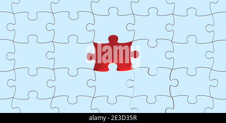 Sfondo puzzle puzzle, template griglia, un pezzo mancante. Concetto incompleto, incompleto, presentazione aziendale. illustrazione 3d Foto Stock