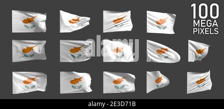 Bandiera cipriota isolata - varie rese realistiche del vacillare Flag su sfondo grigio - oggetto illustrazione 3D Foto Stock