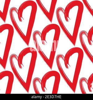 Motivo senza cuciture con cuori che raffigura il colore rosso sul bianco Illustrazione Vettoriale