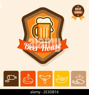 Etichetta con tazze di birra e il testo birra scritto all'interno, illustrazione vettoriale. Illustrazione Vettoriale