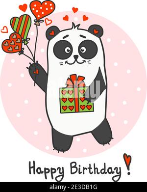 Buon biglietto di auguri per il compleanno con carino panda Illustrazione Vettoriale