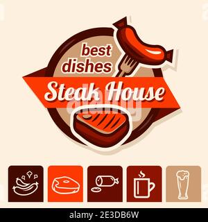 Set di badge, etichetta, logo, icone design modelli per grill house Illustrazione Vettoriale