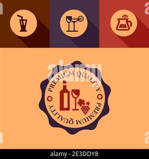 Elementi Wine Design in stile Flat Design. Illustrazione Vettoriale