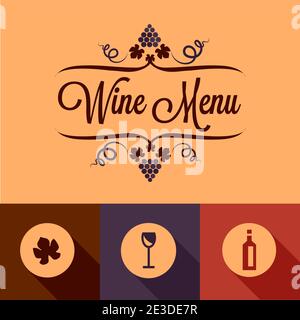 Elementi del menu del vino in stile Flat Design. Illustrazione Vettoriale