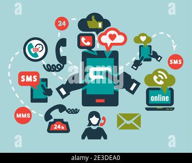 Icone del telefono impostate in stile design piatto. Illustrazione Vettoriale