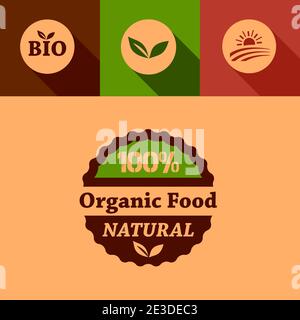 Prodotti organici elementi di progettazione in stile Flat Design. Illustrazione Vettoriale