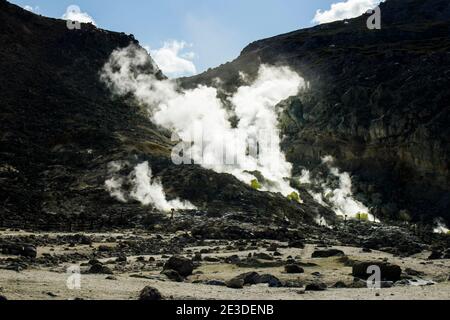 Scenario di 'Mtt IOU', una destinazione turistica del Parco Nazionale di Akan Mashu a Hokkaido, Giappone Foto Stock