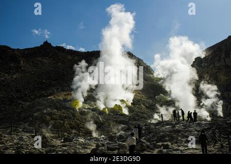 Scenario di 'Mtt IOU', una destinazione turistica del Parco Nazionale di Akan Mashu a Hokkaido, Giappone Foto Stock