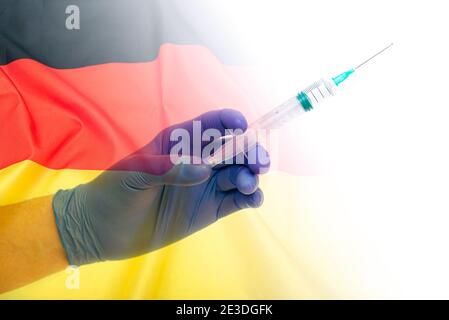 Vaccino tedesco del coronavirus, Concept picture sulla pandemia di Covid-19 nel mondo, spazio per il testo, disposizione Foto Stock